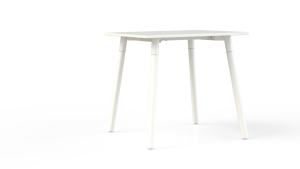 Corner tafel vierkant 120 x 120 cm, op 4-poots onderstel Ø5 cm, hoogte 75 cm