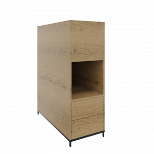 Flexwall plantenkast op 4-poots sokkel 43brx124hgx94dp, 1-vaks dichte achterzijde, 2 x uittreklade