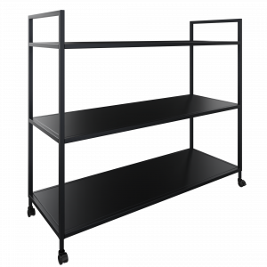 Flexwall trolley 89/113 hg x 119 br x 43 dp, indeling 2-vaks en 3 legborden, op 4 wielen met rem