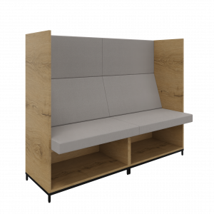 Flexwall zitbank-links en rechts-3 OH op metalen 4-poots sokkel en ondervak incl. zit/rug kussenset 