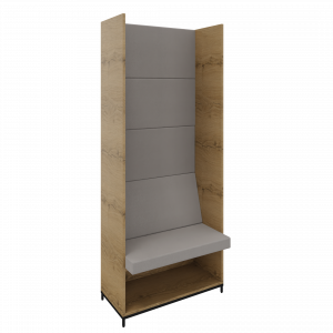 Flexwall zitbank 5 OH op metalen 4-poots sokkel en ondervak achter dicht incl. zit/rug kussenset 