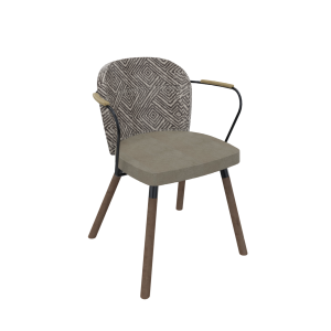 Rondo 4-poots met armleggers, hout Ø 35 mm, metalen frame, hoge rug, zithoogte 46 cm