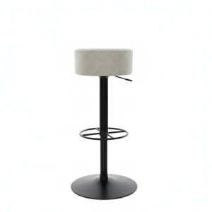 Vrijstaande zitkruk met voetplaat zwart. Draaibaar en in hoogte verstelbaar, zitkussen gestoffeerd